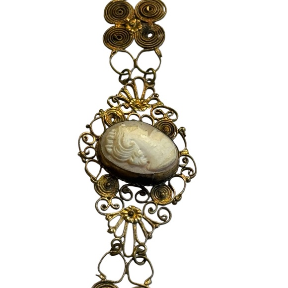 Antique Cantile filagree Blue  paste galss carved Cameo Bracelet art deco - Picture 5 of 8